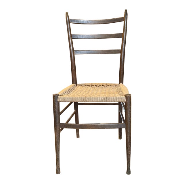 Vintage Mid Century Italian Ladder Back Wood Chair in Gio Ponti Style For Sale
