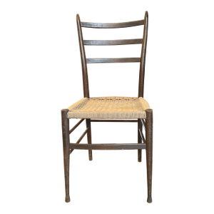 Vintage Mid Century Italian Ladder Back Wood Chair in Gio Ponti Style