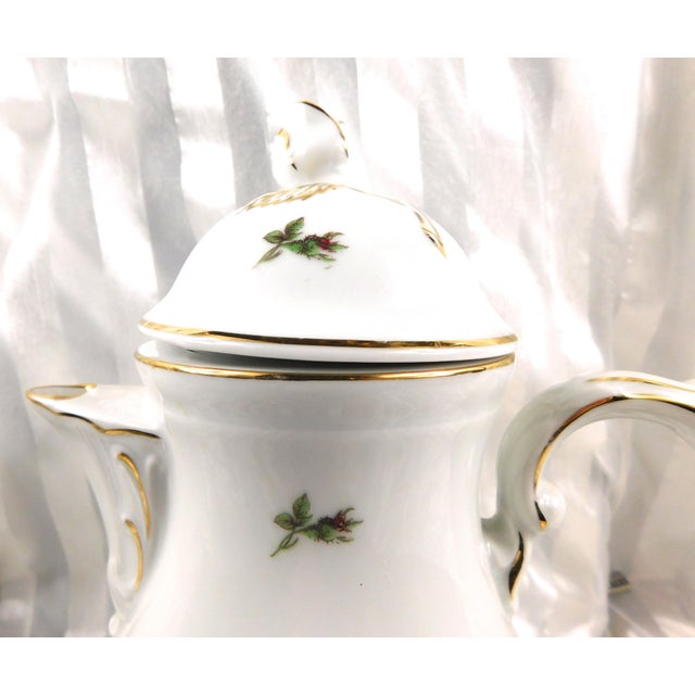 1950s White With Pink Rose Chocolate Pot Teapot With Lid For Sale - Image 4 of 8