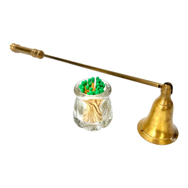 Vintage Brass Candle Snuffer & Match Striker For Sale