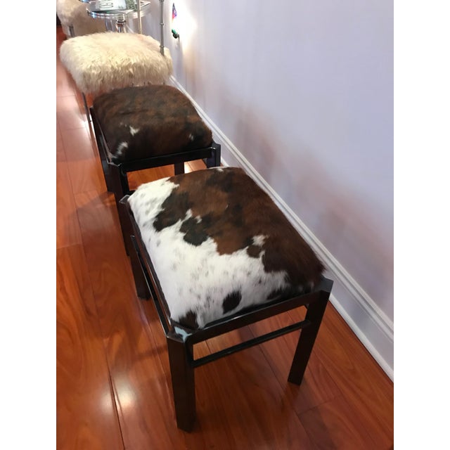 Mid-Century Metal Cow Hide Benches or Ottomans - a Pair For Sale In New York - Image 6 of 12