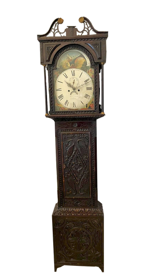 Antique George III Oak Carved Moon Phase Longcase Clock, 1800s