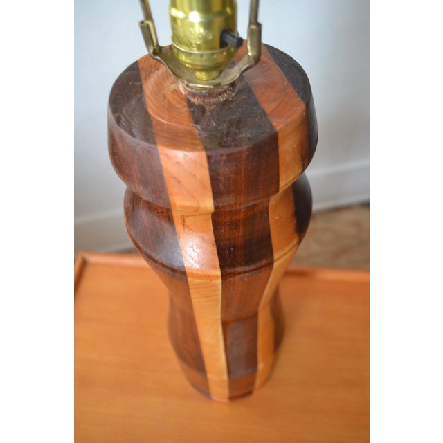 1950s Mid-Century Inlaid Wood Table Lamp/ Mahogany-Maple Marquetry Lamp For Sale - Image 5 of 9