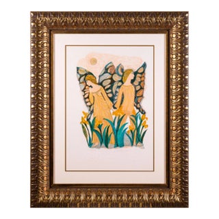 Mid 20th Century Gemini Zodiac Hand Signed Contemporary 117/250 Framed Lithograph by Judith Bledsoe For Sale