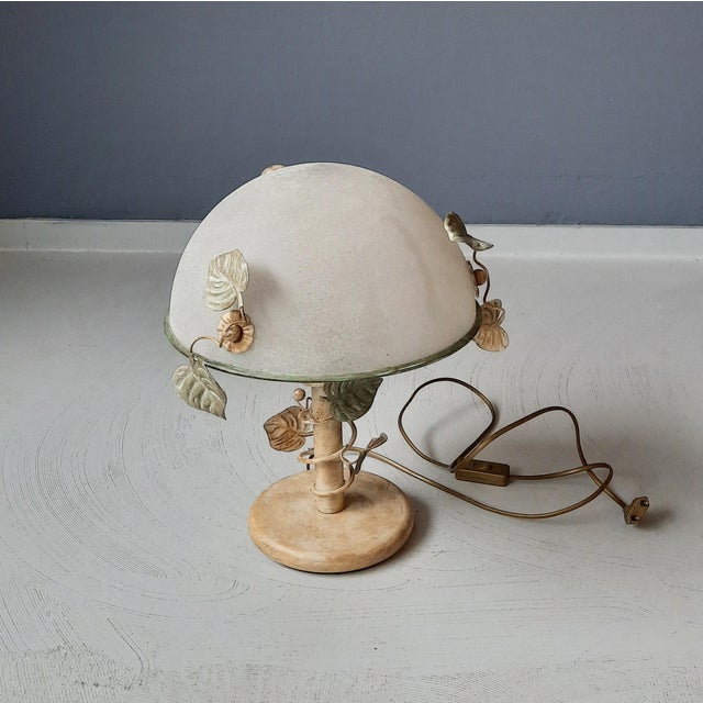 Floral Table Lamp with Glass Shade from Herda, 1980s For Sale - Image 10 of 11