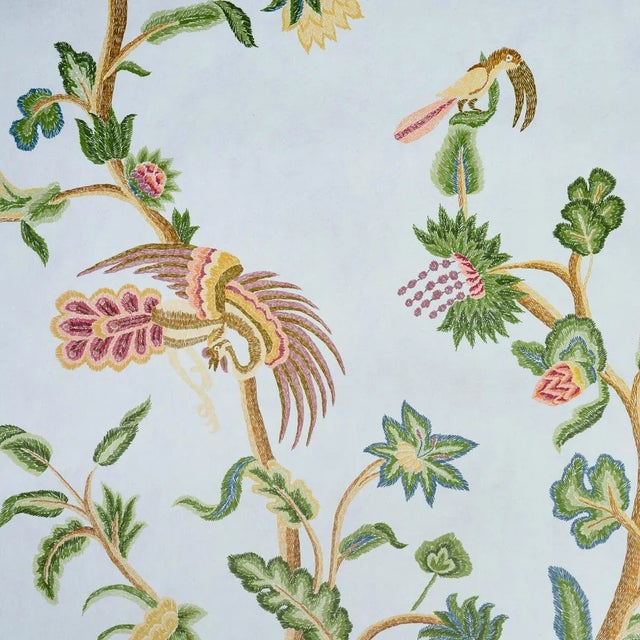 Paper SAMPLE - Schumacher Spotswood Crewel 2 Panel Set In Sky For Sale - Image 7 of 7