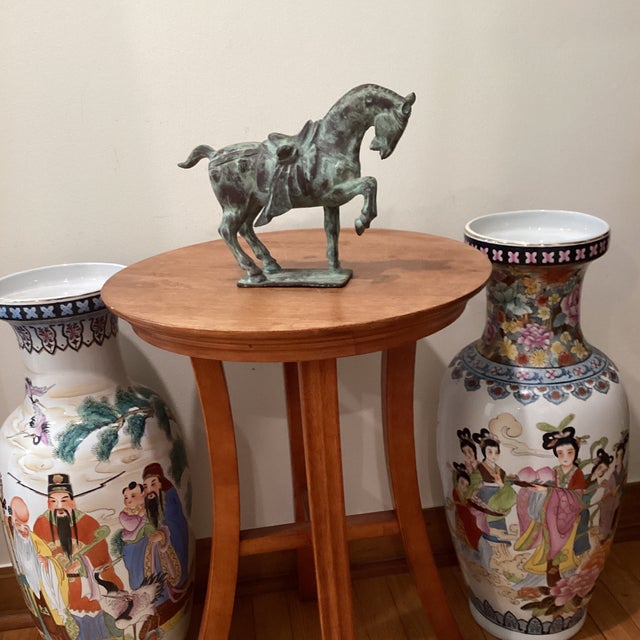 Early 20th Century Tang Dynasty-Style War Horse Metal Sculpture on Pedestal, Artist Signed For Sale - Image 9 of 12
