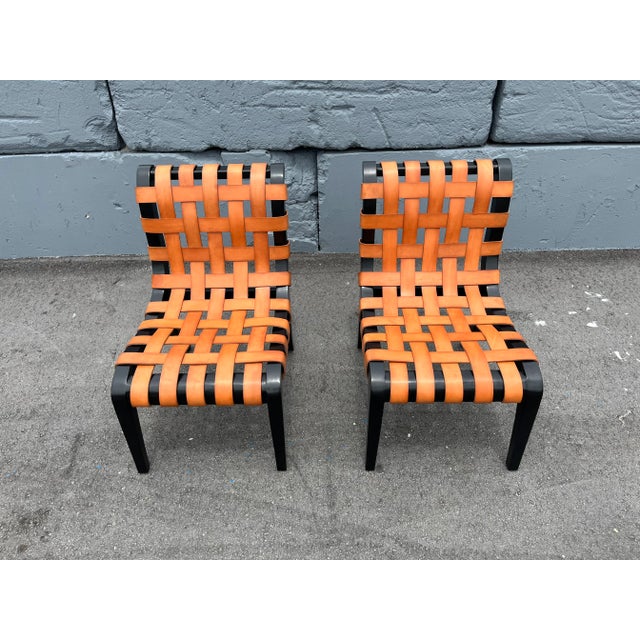 Wood 1970s Pair of Designer Slipper Chairs in the Style of t.h. Robsjohn-Gibbings, Leather, Black For Sale - Image 7 of 11