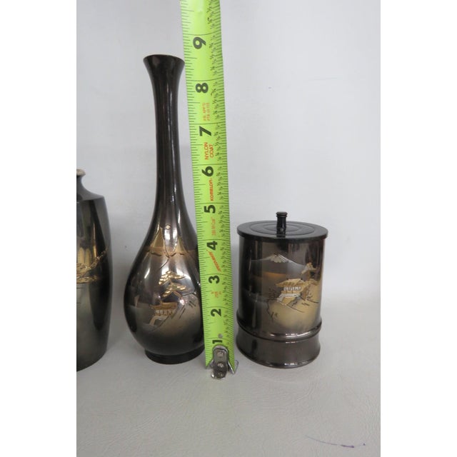 Black Japanese Mixed Metal Vessels Set of 4 Chokin Style Decorative Containers 5038b For Sale - Image 8 of 18