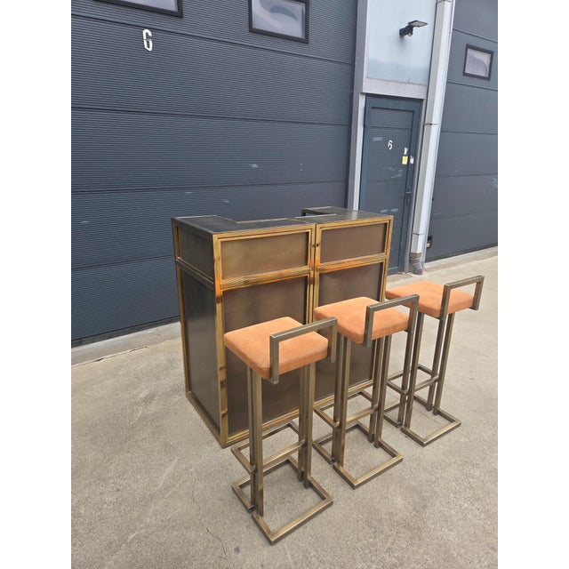 1970s Vintage Brass Modular Bar with Bar Stools from Maison Jansen, 1970, Set of 5 For Sale - Image 5 of 12