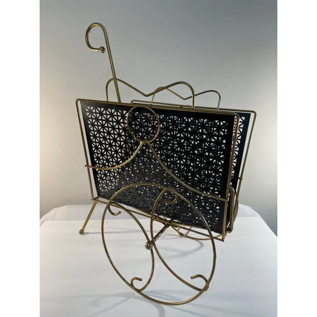 Mid-Century Modern 1950s Brass Magazine Rack With Wheels For Sale - Image 3 of 13