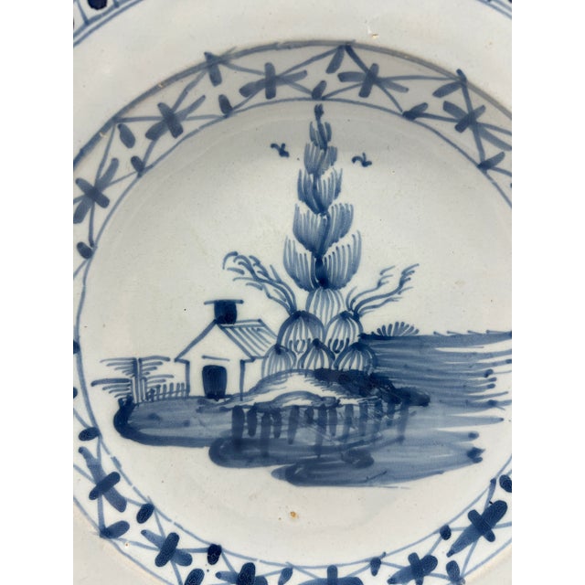 Antique Tin Glazed Earthenware Delft Blue Decorated Plate, English, Circa 1750's For Sale - Image 6 of 12