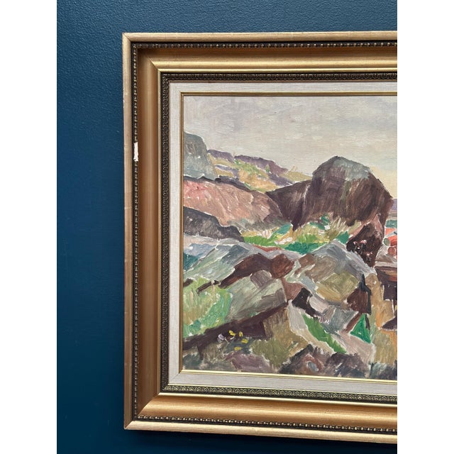 Original Swedish Oil on Canvas – “Den mörka klippan” by Ellis Wallin – Signed & Dated 1962 – Vintage & Framed – 73 × 63.5...
