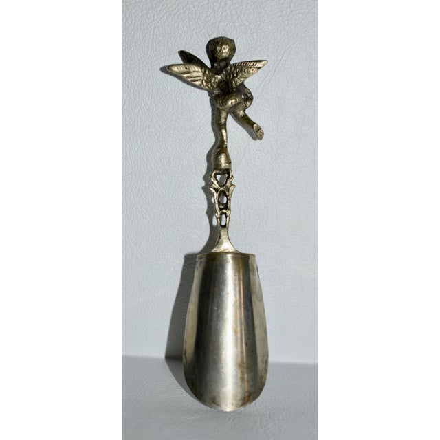 Metal Antique Silver Figural Winged Cherub Salt Spoon For Sale - Image 7 of 13