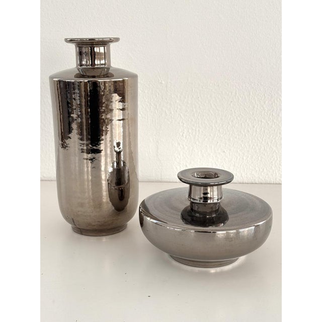 Italian Metallic Ceramic Vase by Aldo Londi for Bitossi, 1960s For Sale - Image 9 of 12