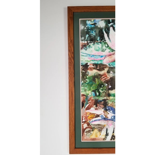 Wood 1990's Tom R. Evans Impressionist Abstract Watercolor Painting For Sale - Image 7 of 12