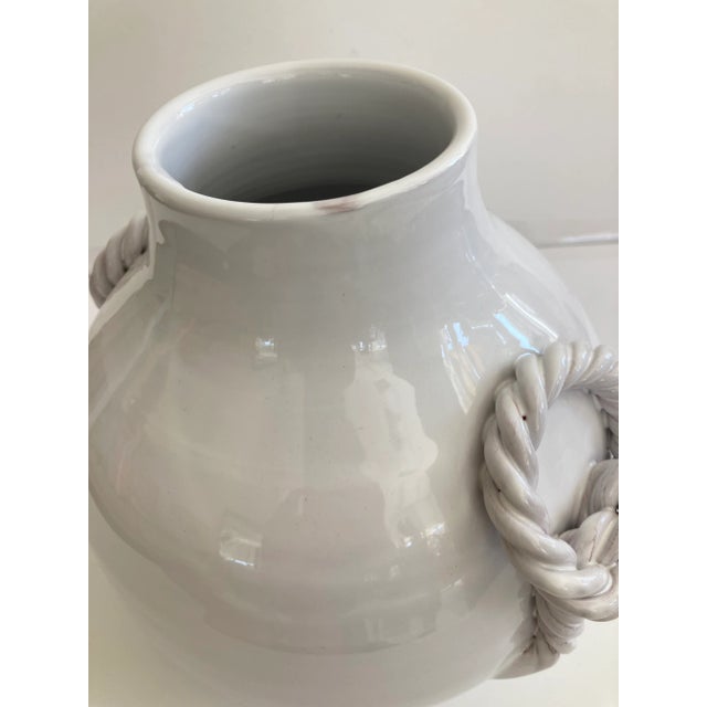 White White Glazed Ceramic Vase With Braided Handles For Sale - Image 8 of 10