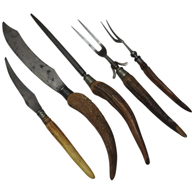 Antique Horn Handled Five-Piece Carving Set For Sale In Nashville - Image 6 of 6
