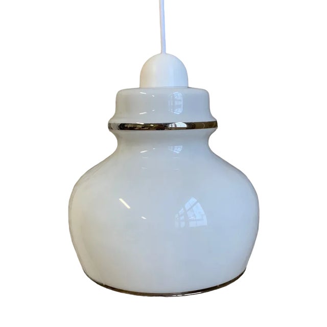 White Opaline Pendant Light, Italy, 1970s For Sale