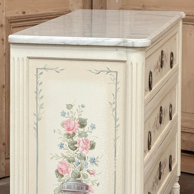 Late 20th Century French Louis XVI Painted Commode With Carrara Marble For Sale - Image 13 of 18