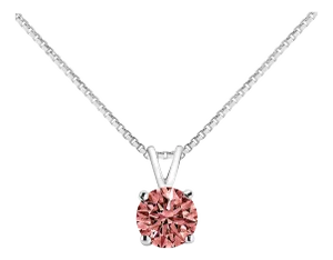 10K White Gold 1/2 Cttw Round Brilliant Cut Lab Grown Pink Diamond 4-Prong Solitaire Pendant Necklac