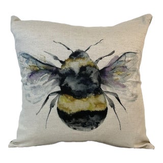 16" Square Decorative Toss Pillow Adorned With a Majestic Bumble Bee - Made in the U K For Sale