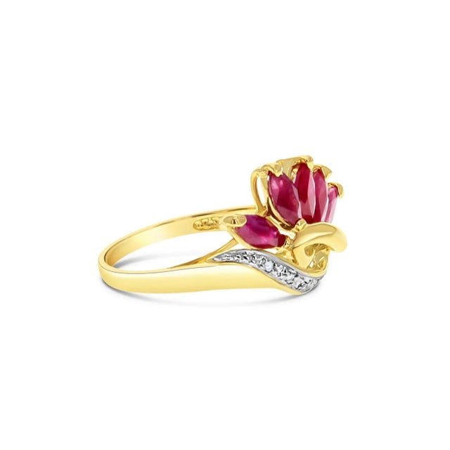 Contemporary Marquise Ruby Diamond Ring 14k Yellow Gold, Size 7 For Sale - Image 3 of 3