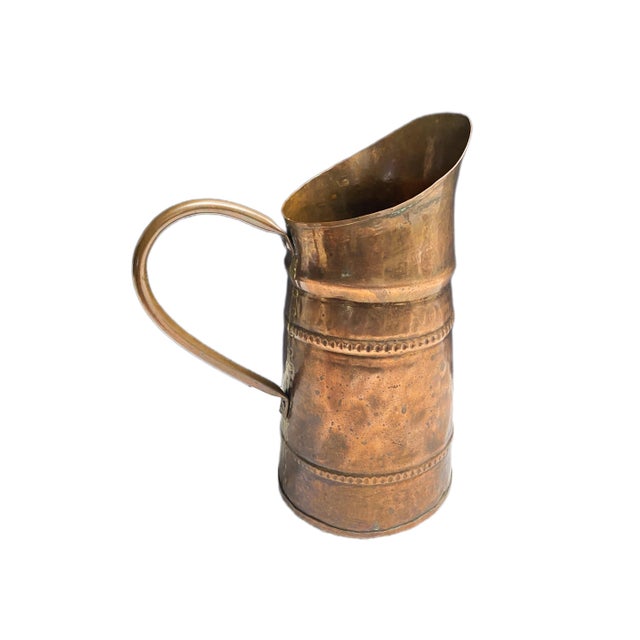 Early 20th C Primitive Rustic Hand-Hammered, Forged Copper Pitcher For Sale - Image 13 of 17