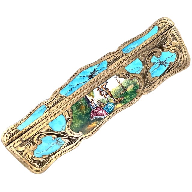 Silver Comb Box With Enamel & Pastoral Scene For Sale - Image 4 of 6
