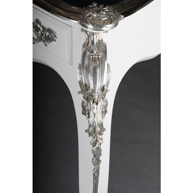 Vintage Writing Desk in High Gloss White and Silver For Sale - Image 15 of 18