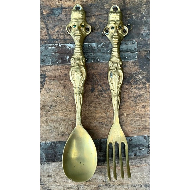 Vintage Brass Tribal Serving Set For Sale In West Palm - Image 6 of 12