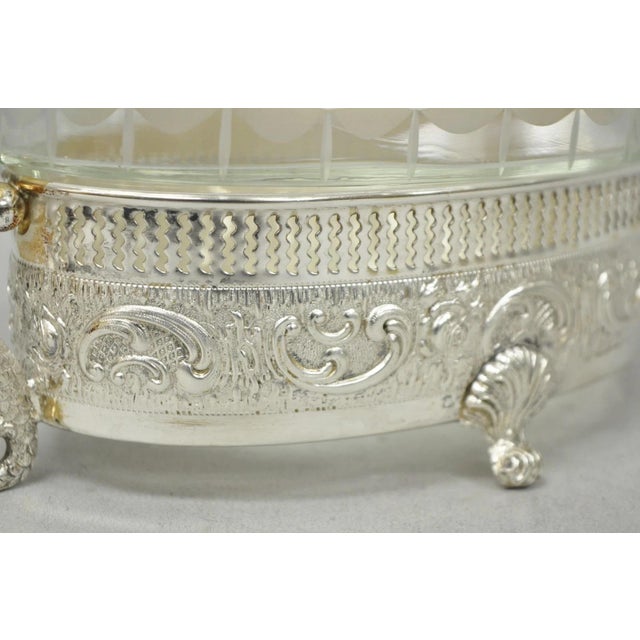 Vintage Italian Regency Silver Plated Dolphin Handle Glass Candy Dish Jardiniere For Sale - Image 13 of 16