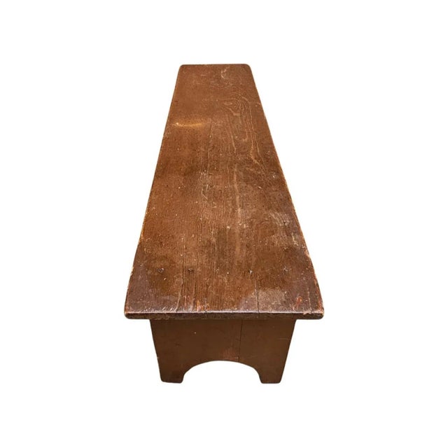 Early 20th Century Handcrafted American Colonial Elm Low Bench For Sale - Image 4 of 5