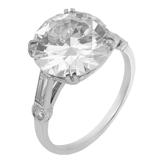 1950s Mid Century Gia 3.99 Carat Diamond Platinum Engagement Ring, Size 4.75 For Sale