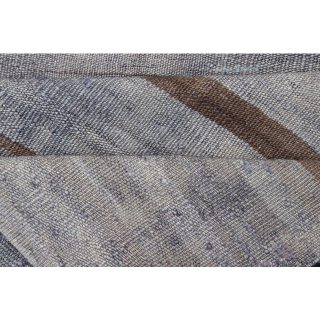 Vintage Turkish Kilim Rug With Soft Grey and Rich Brown Stripes 3'2 X 5'4 For Sale - Image 9 of 10