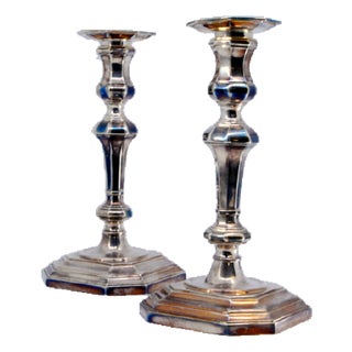 Modernist Silver Candlesticks with Octagonal Bases For Sale