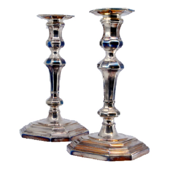Modernist Silver Candlesticks with Octagonal Bases For Sale