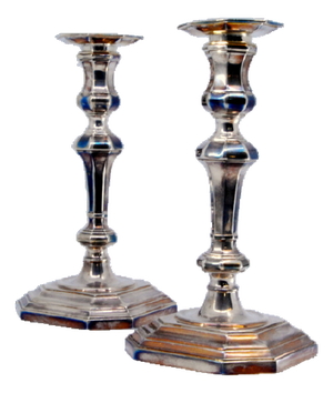 Modernist Silver Candlesticks with Octagonal Bases