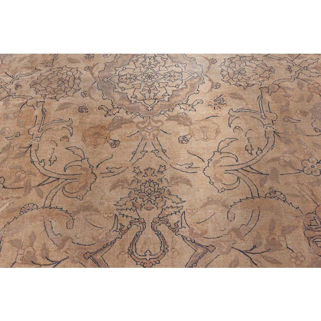 Camel Antique Persian Tabriz Handmade Wool Rug For Sale - Image 8 of 9