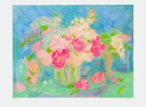1990s Michèle Gour Rose Bouquet Lithograph