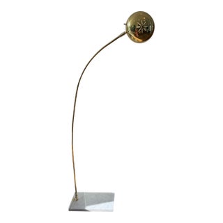 Vintage Italian Brass Arc Floor Lamp With Genuine White Marble Base | Mid-Century Modern For Sale