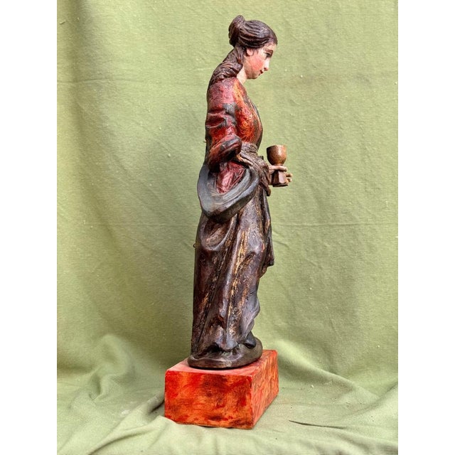 Saint Barbara, Polychrome Carving, 18th Century, Wood For Sale - Image 5 of 9