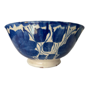 Large Vintage Mexican Blue and Ivory Talavera Pottery Bowl