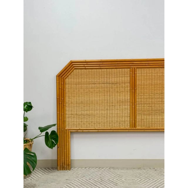 Vintage Bamboo Wicker Queen Headboard Coastal Hollywood Regency MCM For Sale - Image 4 of 9
