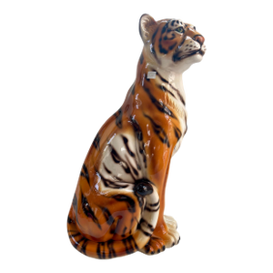 Large Italian Hand-Painted Ceramic Tiger Statue