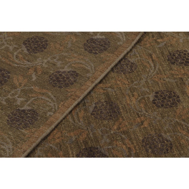 Beige Rug & Kilim’s Modern Block Print Rug Design With Brown and Green Floral Motifs For Sale - Image 8 of 8