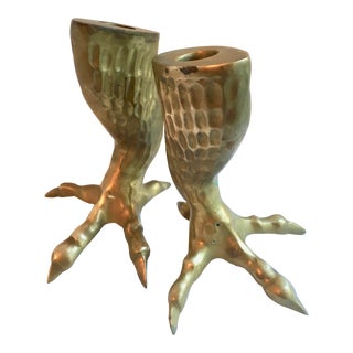 Brass Bird Talon Candlesticks - a Pair For Sale