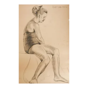 Vintage Charles Normann Charcoal Seated Female Drawing