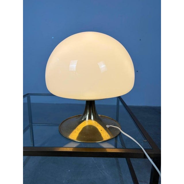 Mushroom Table Lamp by Goffredo Reggiani, 1970s “Mushroom” table lamp with a mushroom-shaped opal glass shade. The round...