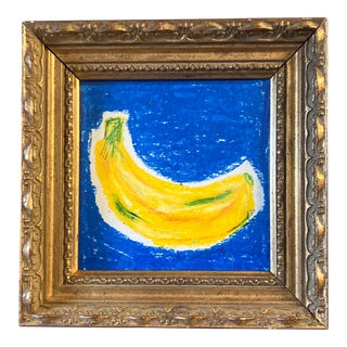 Contemporary Original Abstract Pop Art Pastel Drawing Banana Vintage Gold Frame For Sale